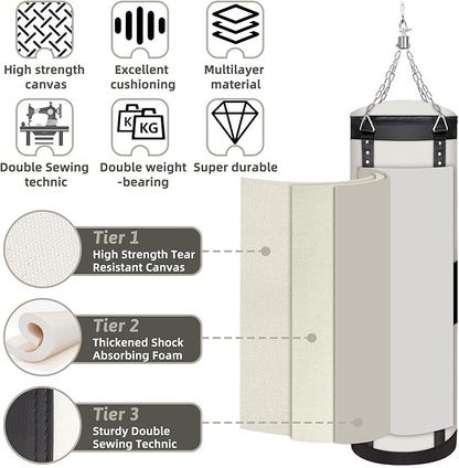 4FT Canvas Punching Bags for Adults, Hanging Heavy Boxing Bag for Kickboxing Karate Taekwondo Muay Thai Training, Max Load-Bearing 180 Lbs (Unfilled)