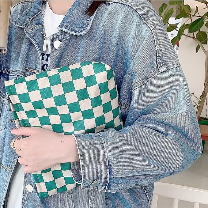Cosmetic Bags for Women Makeup Bag Large Capacity Purse Travel Toiletry Zipper Storage Pouch Make up Brushes Organizer for Gifts (Chessboard, Green)