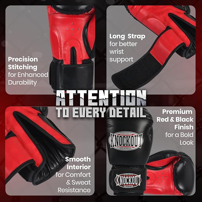 Knockout Gel Boxing Gloves for Men Women - Pro Training Sparring, Maya Hide Leather Muay Thai MMA Kickboxing, Adults-Kids Heavy Bag Workout Gloves for Boxing -Ultra-Wide Wrist Support 10 oz - 16 oz
