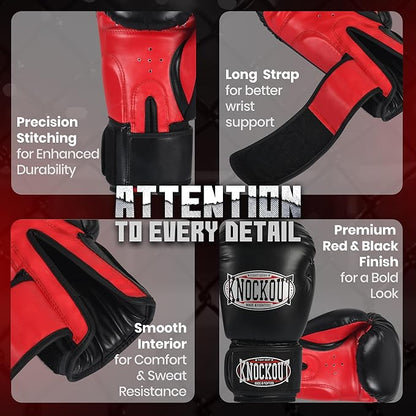 Knockout Gel Boxing Gloves for Men Women - Pro Training Sparring, Maya Hide Leather Muay Thai MMA Kickboxing, Adults-Kids Heavy Bag Workout Gloves for Boxing -Ultra-Wide Wrist Support 10 oz - 16 oz