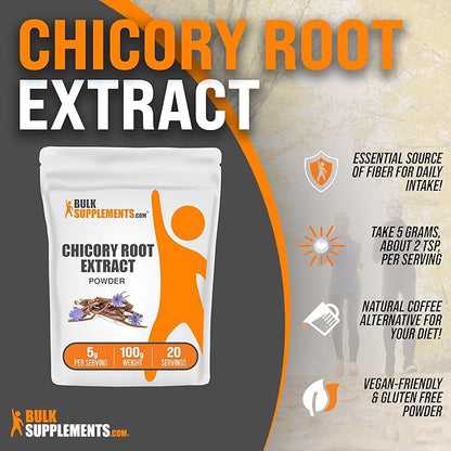 BulkSupplements.com Chicory Extract Powder - Chicory Root Supplement, Chicory Root Powder - Fiber Supplement, Gluten Free, 5g per Serving, 100g (3.5 oz) (Pack of 1)