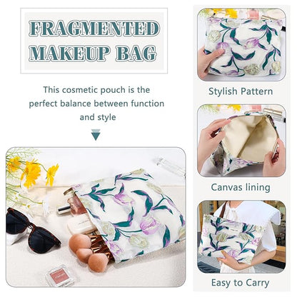 ZLFSRQ Tulip Makeup Bag Travel Cute Purple Flower Floral Cosmetic Bags for Women Large Embroidery Toiletry Pouch Zipper Cosmetic Pouch for Purse Aesthetic Makeup Organizer Bag Portable Toiletry Bags
