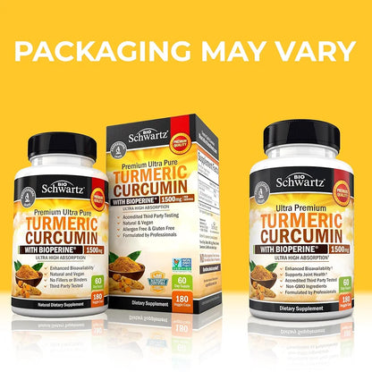 Turmeric Curcumin with Black Pepper Extract 1500mg - High Absorption Ultra Potent Turmeric Supplement with 95% Curcuminoids and BioPerine - Non GMO Tumeric Capsules for Joint Support - 180 Capsules