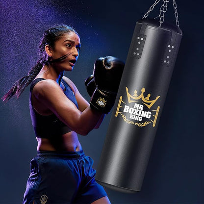 Mr Boxing King Punching Bag Set for Adults 4ft Heavy Boxing Bag Set 80 Lb Capacity, Unfilled Training Bag for Home Gym Set Kickboxing MMA Karate Martial Arts