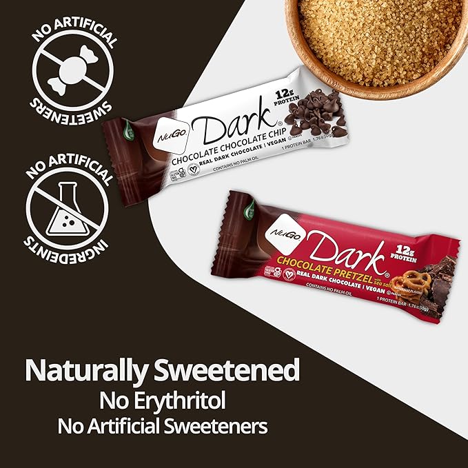 NuGo Dark Variety - Pretzel with Sea Salt 12 Bars & Dark Coconut 12 Bars, Vegan, 200 Calorie, Gluten Free, 24 Count