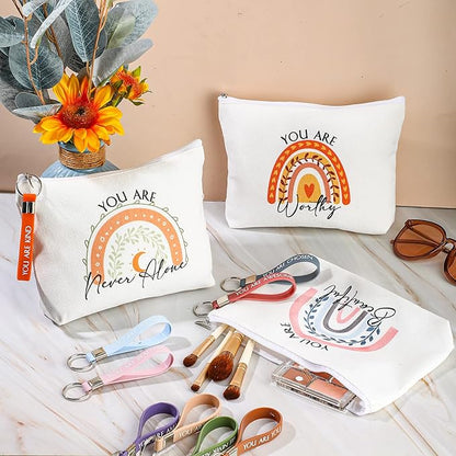 Inbagi 10 Set Inspirational Gifts Bulk for Women with 10 Keychains and 10 Bags Thank You Employee Appreciation for Adults