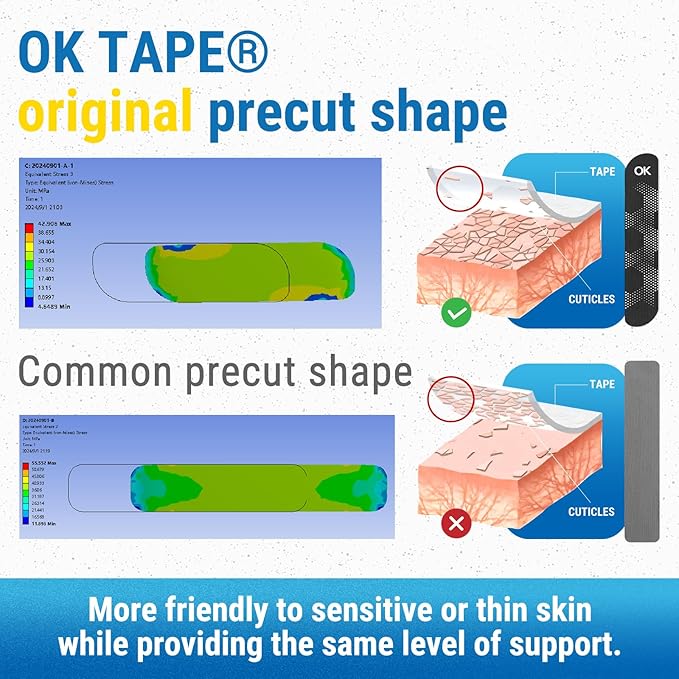 OK TAPE Synthetic Kinesiology Tape, 20 Strips, Precut K Tape, Performance Elastic Athletic Tape for Pain Relief & Muscle Support, Reflective Design, Waterproof, 2" x 10" -Beige