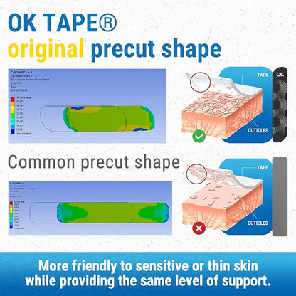 OK TAPE Synthetic Kinesiology Tape, 20 Strips, Precut K Tape, Performance Elastic Athletic Tape for Pain Relief & Muscle Support, Reflective Design, Waterproof, 2" x 10" -Beige
