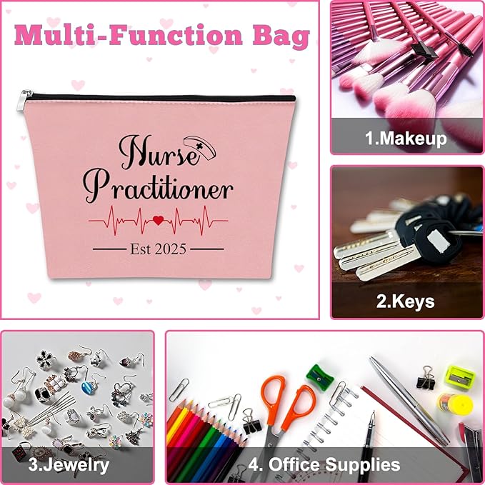 Mxrymvu New Nurse Practitioner Gifts Cosmetic Bag New Nurse Graduation Gifts for Nursing NP Makeup Bag NP Est 2025 Nurse Gifts Nursing Graduate Gifts Nursing Gifts Travel Pouch（Pink）