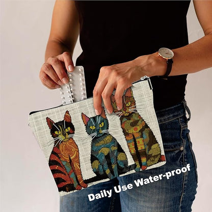 Vintage Makeup Bag - Three Cute Cats - Art Drawing Theme Cosmetic Bag, Toiletry Bag, Gift For Girls, Besties, Personal Care & Accessories - A23