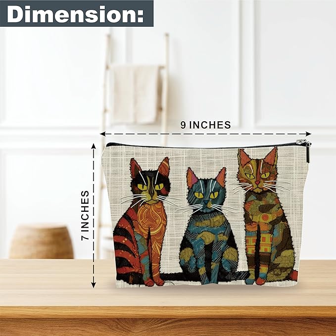Vintage Makeup Bag - Three Cute Cats - Art Drawing Theme Cosmetic Bag, Toiletry Bag, Gift For Girls, Besties, Personal Care & Accessories - A23