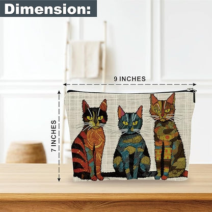 Vintage Makeup Bag - Three Cute Cats - Art Drawing Theme Cosmetic Bag, Toiletry Bag, Gift For Girls, Besties, Personal Care & Accessories - A23