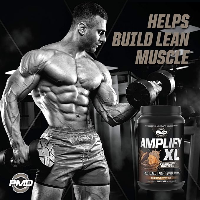 PMD Sports Amplify XL Premium Whey Protein Supplement Hydro Greens Blend - Glutamine and Whey Protein Matrix with Superfood for Muscle, Strength and Recovery - Peanut Butter Cup (24 Servings)