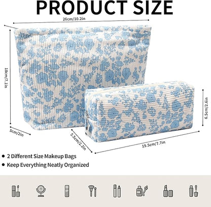 Cosmetic Bag for Women Corduroy Makeup Bag Travel Make Up Organizer Tool Pouch Small Bag for Purse, Zipper Portable Storage Pouch Toiletry Bag for Women (Orchid)