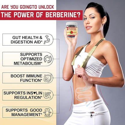 Berberine Supplement 1500mg with Soluble Fiber, B1, B3 & B6, Sugar Free Berberine HCL Gummies, High Bioavailability AMPK Activitor for Metabolism Balanced, Daily Digestive & Gut Health, 120 Cts
