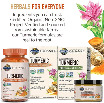Garden of Life Organics Turmeric Inflammatory Response Gummy - 120 Real Fruit Gummies for Kids & Adults, 50Mg Curcumin (95% Curcuminoids), No Added Sugar, Organic, Non-GMO, Vegan & Gluten Free