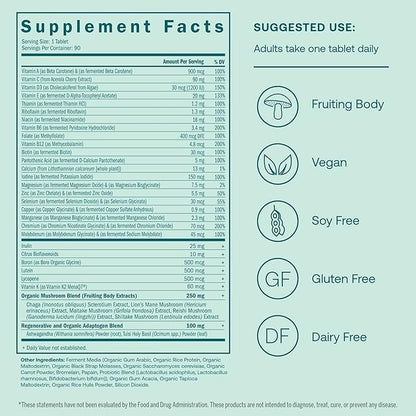 True Grace Men's 40+ One Daily Multivitamin Fermented Minerals, Organic Adaptogens & Mushrooms Whole Body Balance Immune, Endurance, Bone & Heart Support Supplement - Non-GMO - 90 Vegetarian Tablets
