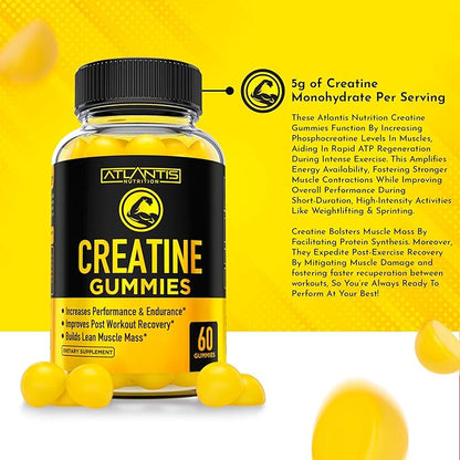 Creatine Monohydrate Gummies for Strength & Athletic Performance - 5g Creatine Per Serving - Creatine Chews to Build Muscle, Increase Performance & Improve Post Workout Recovery - 120 Creatine Gummies