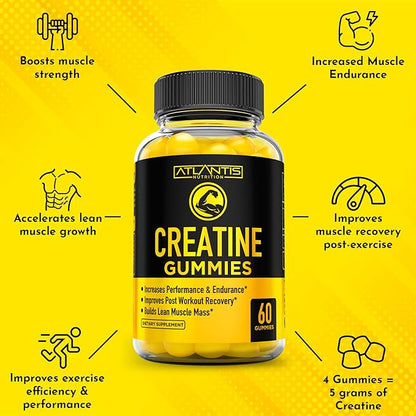 Creatine Monohydrate Gummies for Strength & Athletic Performance - 5g Creatine Per Serving - Creatine Chews to Build Muscle, Increase Performance & Improve Post Workout Recovery - 120 Creatine Gummies