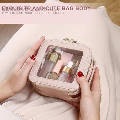 Small Makeup Bag Clear Mini Cosmetic Makeup Case & Toiletry Bag with Zipper Women's Purse Organizer & Car Essentials (Pink, MINI-2)