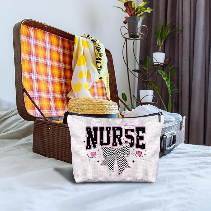 Coquette Nurse Makeup Bag - Nurse Gifts, Cosmetic Bag, Graduation Zippered Bag for Women