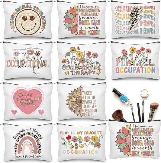 Kacctyen 10 Pcs Occupational Therapy Appreciation Gifts Makeup Bag OT Month Cosmetic Canvas Bags Travel Organizer for Occupational Therapy Month Party Favors Supplies