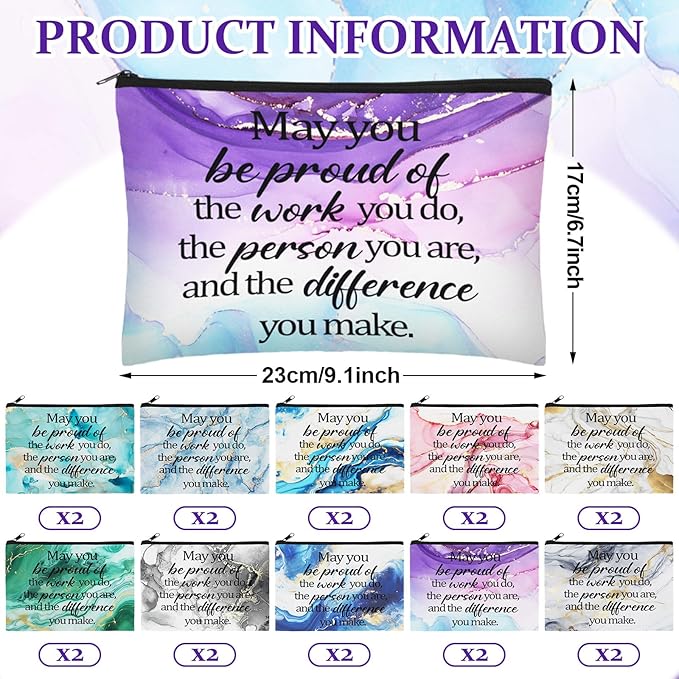 Sieral 20 Pcs Employee Appreciation Gifts Inspirational Canvas Makeup Bags Marble Inspirational Cosmetic Bag with Zipper Appreciation Bag for Employees Coworkers Staff Teacher Volunteer Thank You Gift