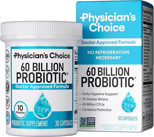 Physician's Choice Probiotics 60 Billion CFU - 10 Strains + Organic Prebiotics - Immune, Digestive & Gut Health - Supports Occasional Constipation, Diarrhea, Gas & Bloating - for Women & Men - 30ct