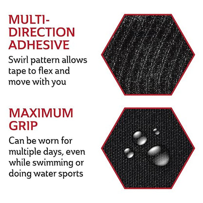 CURAD Performance Series IRONMAN Kinesiology Tape, Pain Management Technology, Sweat & Water-Resistant Athletic Tape, Compression Support for Joints & Muscles, Black, 2 x 10 inches, 1 Roll (20 Strips)