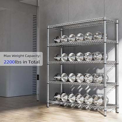 5 Tier Storage Rack Metal Wire Shelving Unit, Storage Standing Shelf Organizer for Laundry Bathroom Kitchen Pantry Closet Garage Basement Utility Room, Chrome 17.7" D x 59.1" W x 70.4" H