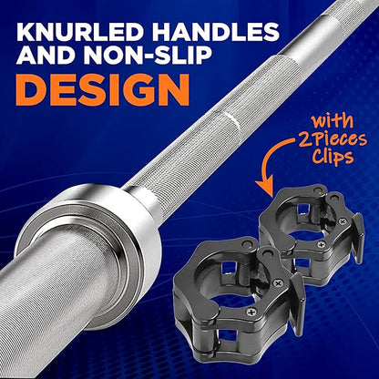 SereneLife Olympic Chrome Barbell Bar - 7- foot
