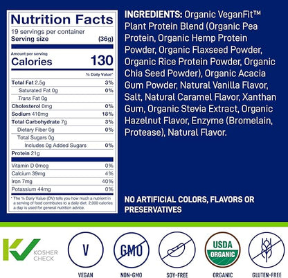 LeanFit Organic Plant-Based Protein Powder, Natural Vanilla Flavor - Vegan, USDA Organic Certified, Soy-Free, Gluten-Free, Dairy-Free, Sugar-Free, Non-GMO - 21g Protein, 19 Servings, 1.58 Pound Tub