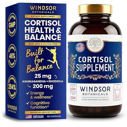 Cortisol Supplement & Cortisol Reducer - Advanced Cortisol Regulation Supplements with Calming Ashwagandha, L-Tyrosine - Mood, Stress, Sleep Support Cortisol Blocker for Women and Men - 60 Capsules