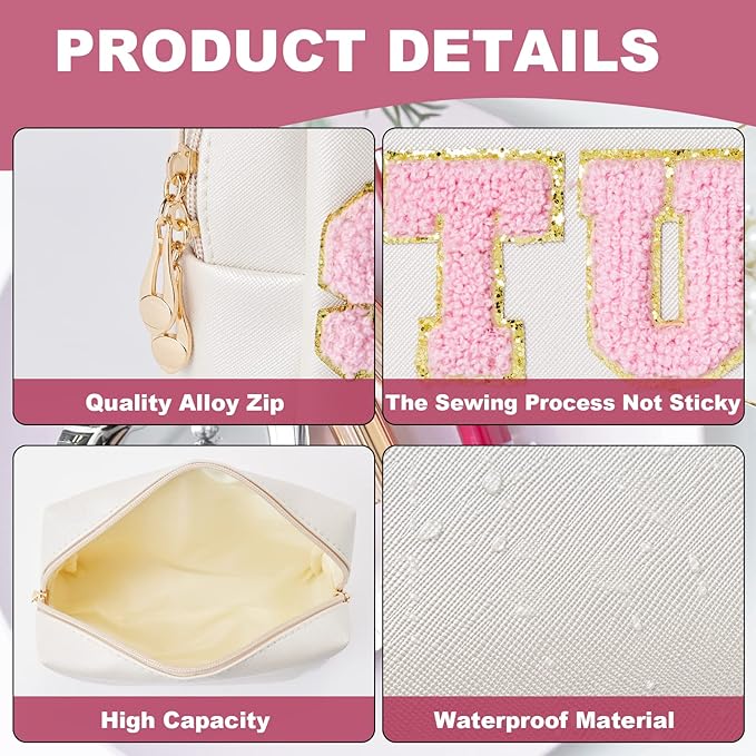 Christmas Gifts for Her Preppy Patch Stuff Portable Makeup Bag Bulk Cosmetic Bag Waterproof Travel Organizer Zipper Pouch Storage Purse for Women Girls Gift