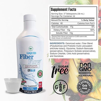 Nutritional Designs Supplement Sugar-Free Prebiotic Inulin Liquid Fiber Supplement for Kids, Fiber Drink Mix, Natural Bowel Regularity Drink for Healthy Intestinal Balance, 50 Packets