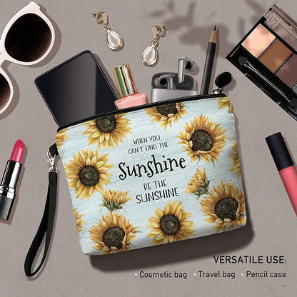 Hglian Sunflower Makeup Bag,Be The Sunshine Travel Travel Cosmetic Bag Zipper Pouch,Inspirational Birthday Gifts for Female Friends