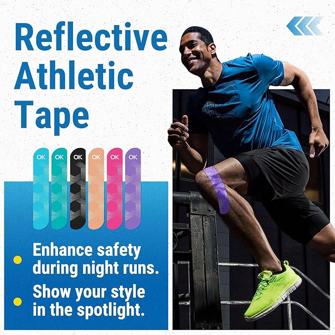 OK TAPE Synthetic Kinesiology Tape, 20 Strips, Precut K Tape, Performance Elastic Athletic Tape for Pain Relief & Muscle Support, Reflective Design, Waterproof, 2" x 10" -Beige