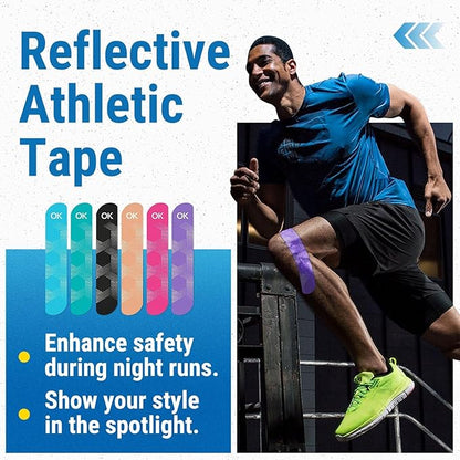 OK TAPE Synthetic Kinesiology Tape, 20 Strips, Precut K Tape, Performance Elastic Athletic Tape for Pain Relief & Muscle Support, Reflective Design, Waterproof, 2" x 10" -Beige