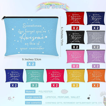 Sieral 24 Pcs Inspirational Makeup Bag Appreciation Nurse Gift for Women You're Awesome Cosmetic Bags Employee Motivational Gifts for Coworkers Teacher Mom Assistant Nurse(Bright Color)