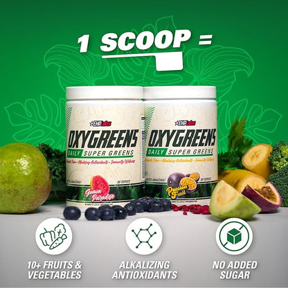 EHP Labs OxyGreens Super Greens Powder - Spirulina & Chlorella Superfood, Green Juice Powder & Greens Supplements with Prebiotic Fibre, Antioxidants & Immunity Support, 30 Serves (Pineapple)