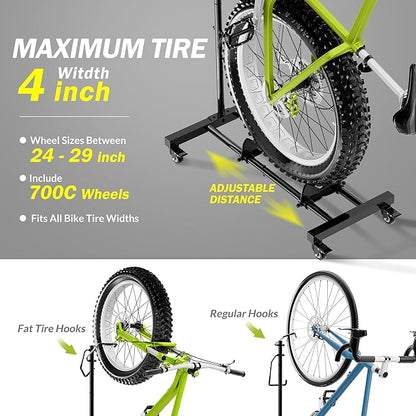 Vertical Bike Parking Stand - Adjustable Height for 29"Wheels, Space-Saving & Freestanding Bike Rack for MTB/Road Bikes,No-Drill Installation Indoor Bike Storage for Apartments & Garages