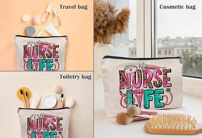Nurse Life Caduceus Symbol Leopard Makeup Bag Make up Cosmetic Bag Small Zipper Pouch,Nurse Appreciation Gift,Nurses Week Gift,Nursing Gift,Nurse Graduate Gifts