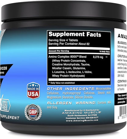 Amino Complex Supplement | 8000 Mg Per Serving | 325 Tablets | Formula with Taurine, Creatine, L-Glutamine, Whey Protein, & BCAA's