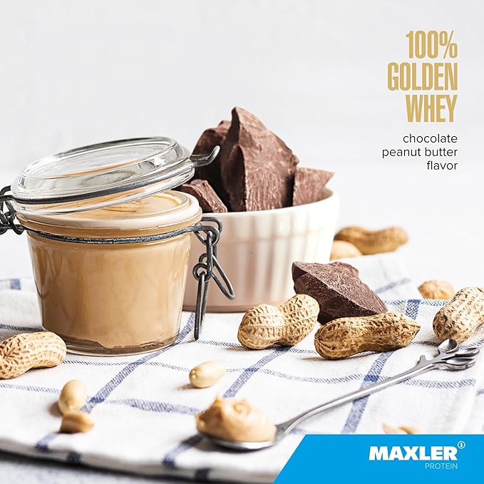 Maxler 100% Golden Whey Protein - 22g of Premium Whey Protein Powder per Serving - Pre Post Intra Workout - Fast-Absorbing Whey Hydrolysate, Isolate, Concentrate Blend - Chocolate Peanut Butter 2 lbs