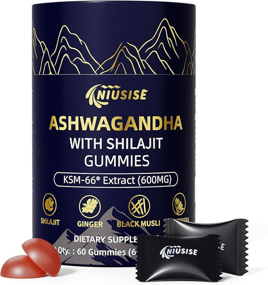 Ashwagandha Gummies with Shilajit 300mg for Women & Men, Zero Sugar ashwagandha Supplements with Maca Root Powder | Organic ashwagandha Extra Strength for Boost Energy 60 Gummies