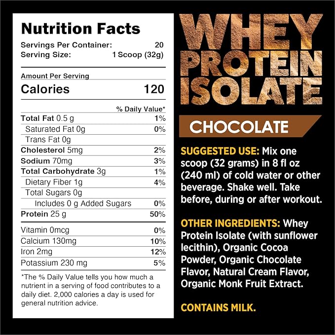 EarthNutri - Whey Isolate Protein Powder for Workout and Muscle Growth Support, 25g of Protein, Non-GMO and Gluten-Free Whey Protein Isolate Chocolate Flavor, 20 Servings