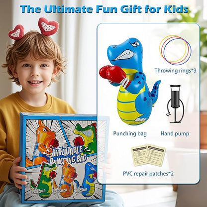 Kids Punching Bag 3-8 with Air Pump, Toddler Punching Bags for Kids, Inflatable Dinosaur Toy with Bounce- Back Action, Safe Gifts for Boys & Girls Age 3-5 Add Tossing Game