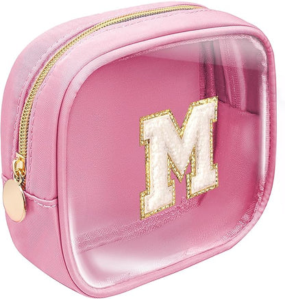Initial Makeup Bag - Travel Cosmetic Bag, Personalized Engagement Bridesmaid Best Friend Birthday Gifts for Women, Hostess Gifts for Her Friend Female Preppy Stuff (Pink, M)