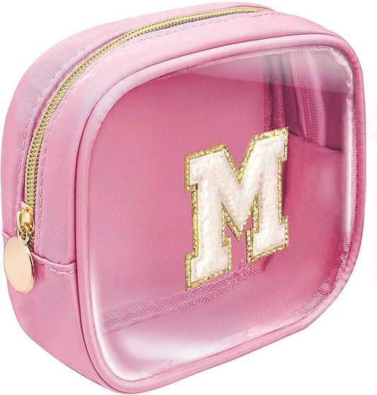 Initial Makeup Bag - Travel Cosmetic Bag, Personalized Engagement Bridesmaid Best Friend Birthday Gifts for Women, Hostess Gifts for Her Friend Female Preppy Stuff (Pink, M)