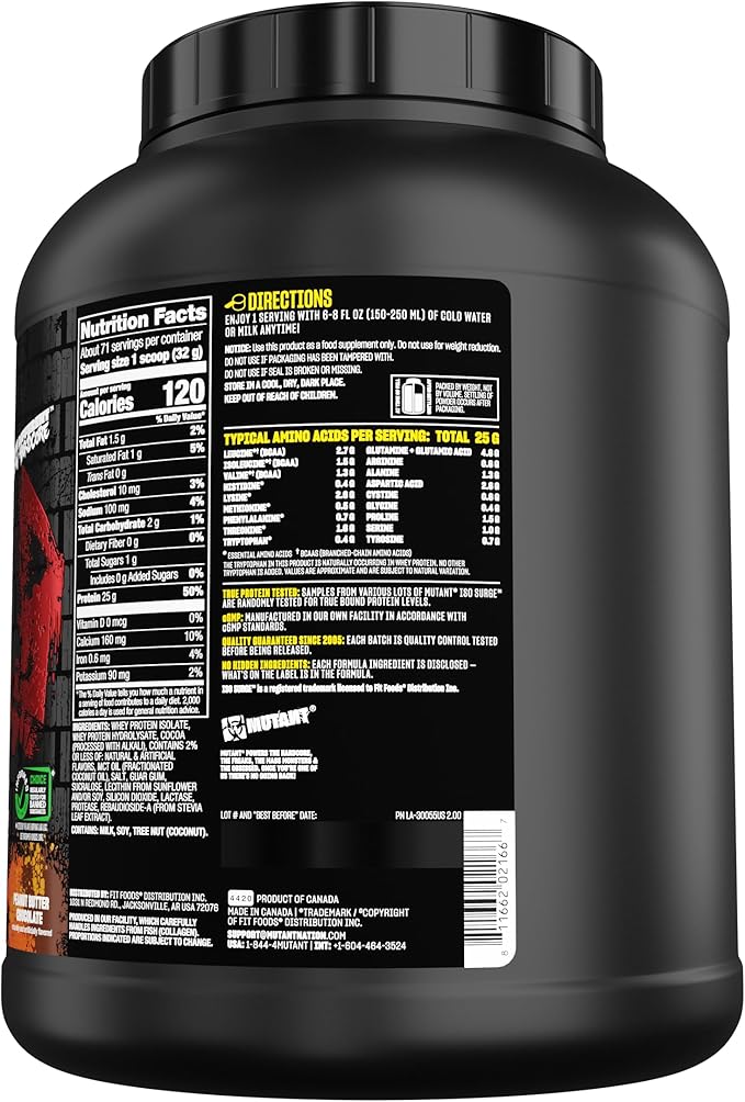 Mutant ISO Surge Whey Protein Isolate Powder Acts Fast to Help Recover, Build Muscle, Bulk and Strength, 5 lb - Peanut Butter Chocolate